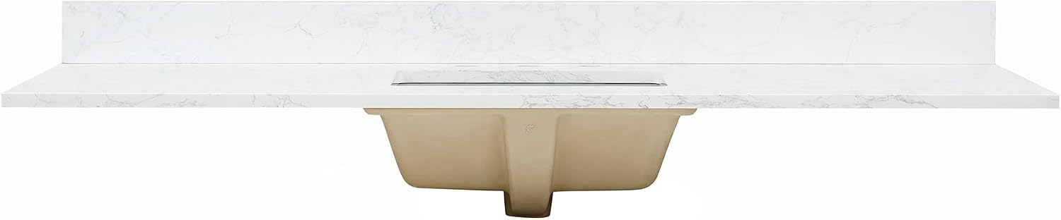 Ceres 61' Engineered Stone Vanity Top in Grain White with Single White Sink