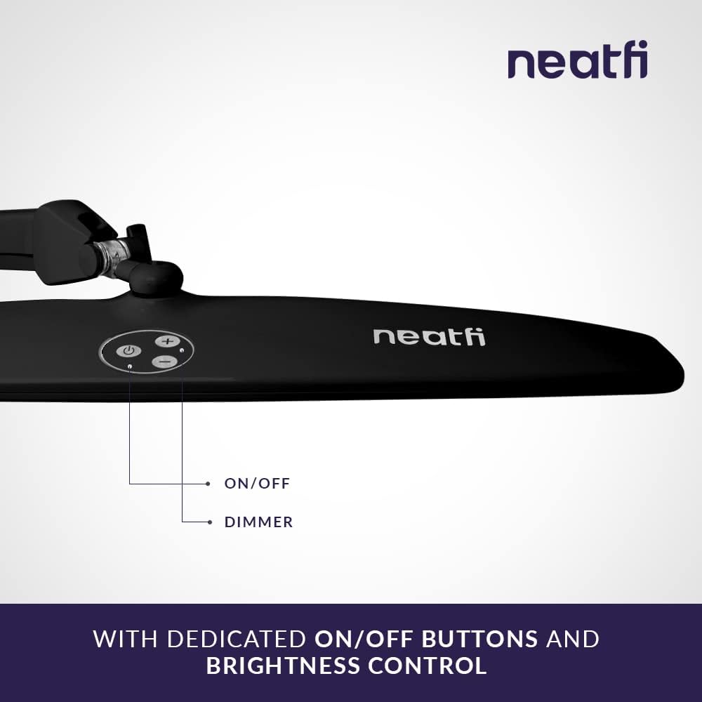 Neatfi Elite HD XL Desk Lamp – 1,600 Lumens, 22' Wide Head, 6500K Daylight | Non-Polar Dimming, Adjustable | Office, Study & Home Workspace (Black, Non-CCT with Clamp, 22 Inches)
