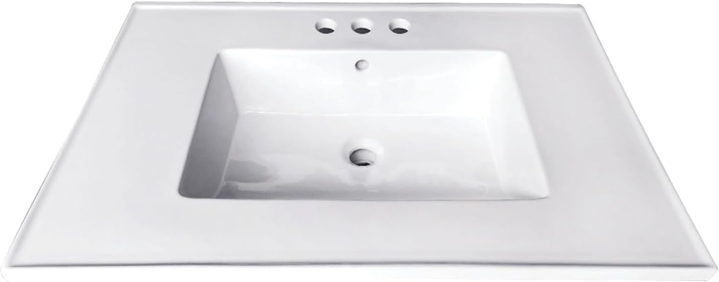 Kingston Brass LBT25227W34 Continental Vanity Sink Top, White 25.19 x 22.06 x 6, 1 count