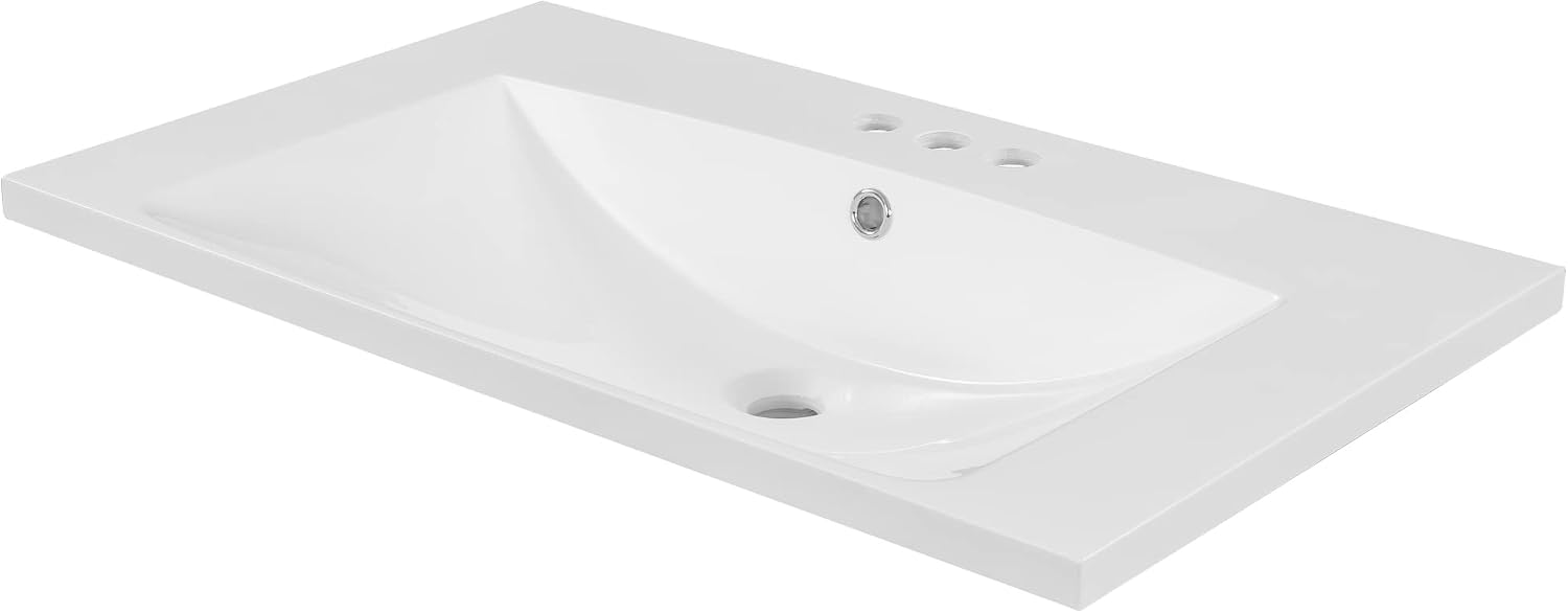 30'x18' Bathroom Vanity Sink Top Only, Center-Located Undermount Countertop, Fit for 4' Centerset Faucet (Not Included), White