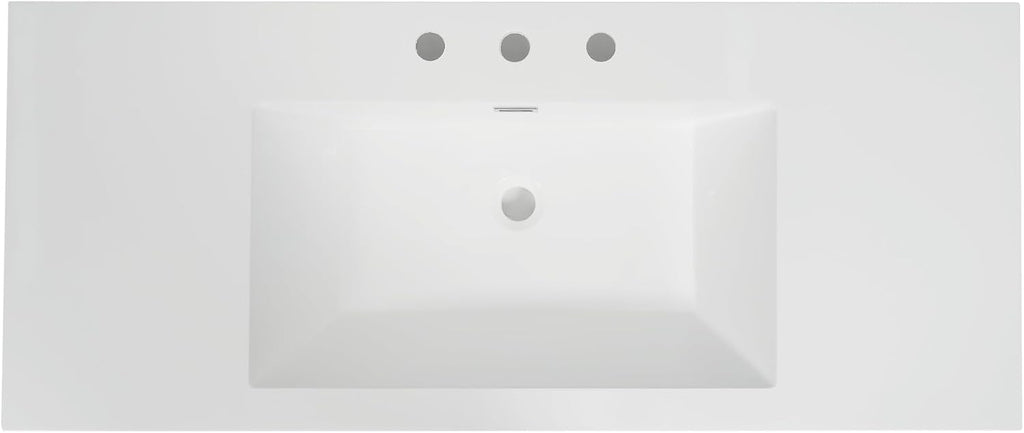 48' Bathroom Vanity Sink Top Only, Predrilled 3 Faucet Holes Fit for 8' Faucet(Not Included), Chrome-Finish Overflow,White