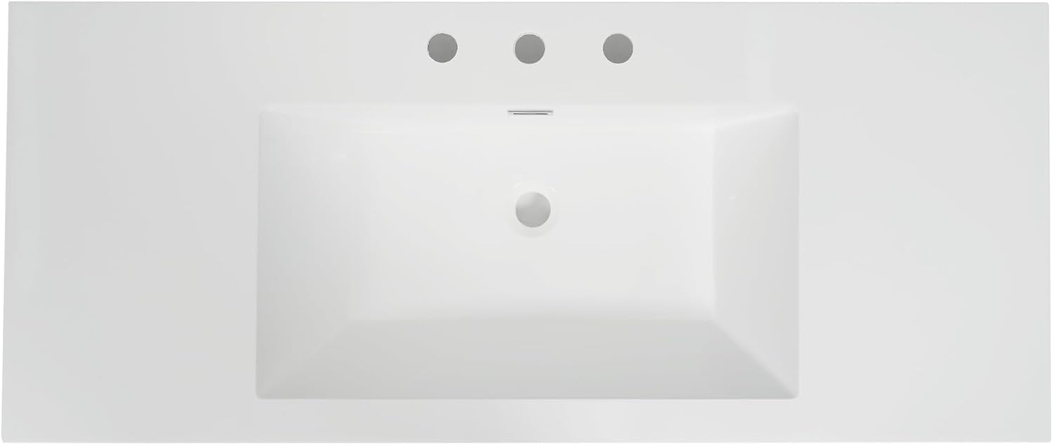 48' Bathroom Vanity Sink Top Only, Predrilled 3 Faucet Holes Fit for 8' Faucet(Not Included), Chrome-Finish Overflow,White