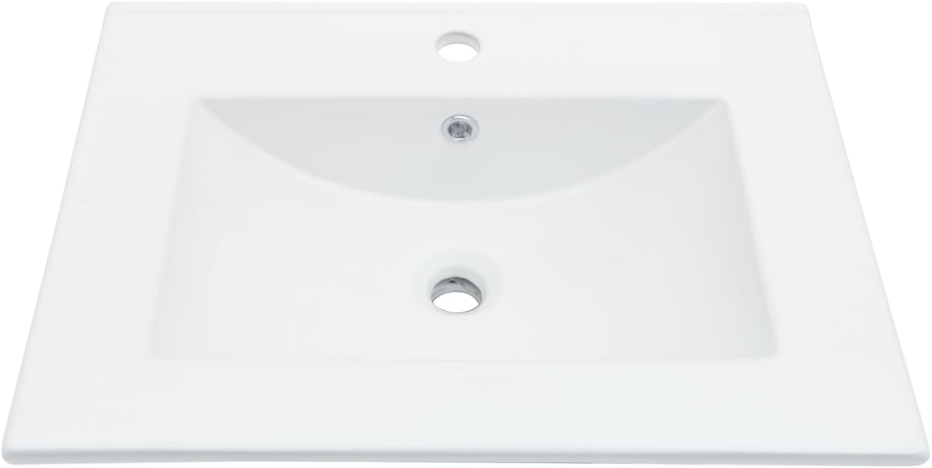 Sarlai 24 Inch Bathroom Vanity Sink Tops - White Drop In Bathroom Sink Ceramic Topmount Rectangular Vanity Top with Overflow