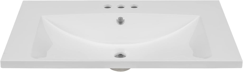 30'x18' Bathroom Vanity Sink Top Only, Center-Located Undermount Countertop, Fit for 4' Centerset Faucet (Not Included), White