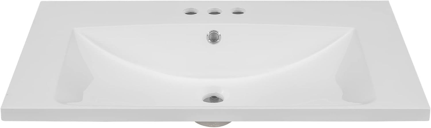 30'x18' Bathroom Vanity Sink Top Only, Center-Located Undermount Countertop, Fit for 4' Centerset Faucet (Not Included), White