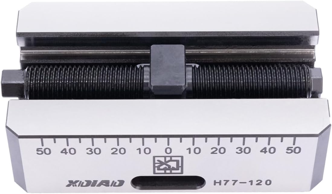 Xindian PAF 4 Inch (H77-L10-L) CNC self centering vise, with a stroke of 0.4 Inch, widened jaws, and the ability to add irregular jaws for clamping.
