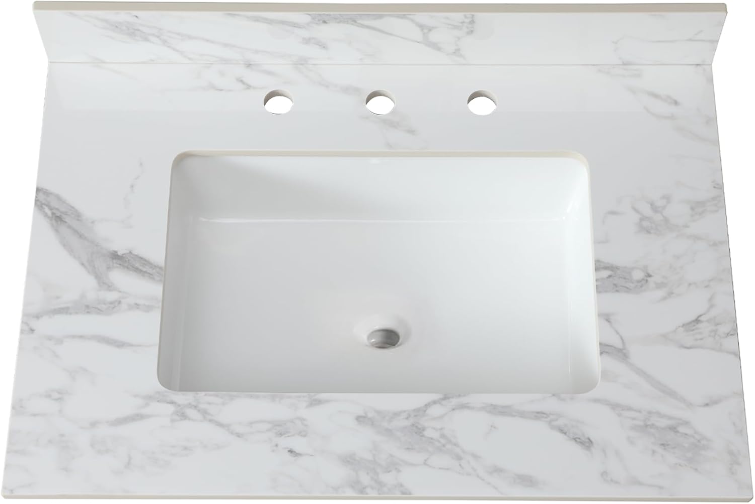 Montary 31'x 22' Bathroom Vanity Top with Undermounted Large Ceramic Sink & Backsplash, Sintered Stone Artificial Marble Vanity Sink Tops with 3 Pre-Drilled Hole, Carrara White