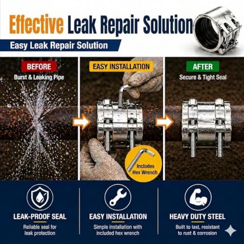 Pipe Repair Clamp,10inch (270mm-277mm）Stainless Steel Leak Sealer, Heavy Duty Pipe Leak Repair Kit for Metal & PVC Pipes, for Burst & Crack Water Pipe Emergency Maintenance