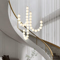 135W LED Indoor Home Decor Staircase Chandelier for Entrway Lights Dimmable Ball Pendant Light in Brass Finish 3 Lights Hight Ceiling Fixtures for Living Room Loft