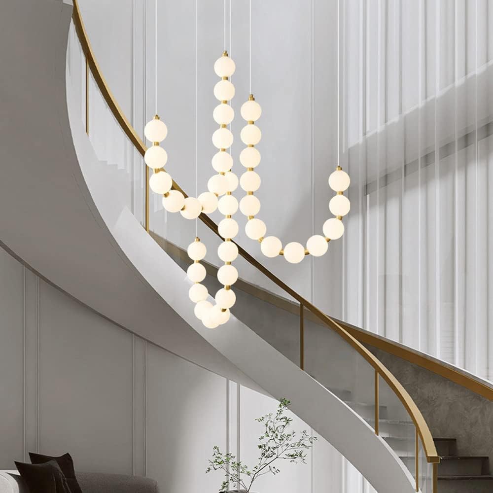 135W LED Indoor Home Decor Chaner for Entrway Lights Dimmable Ball Pendant Light in Brass Finish 3 Lights Hight Ceiling Fixtures for Living Room Loft