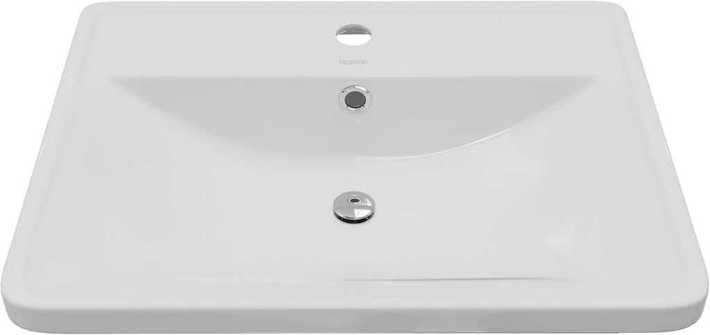 Karran VC-201-WH Valera 21' Top Mount Vitreous China Bathroom Sink in White with Overflow Drain