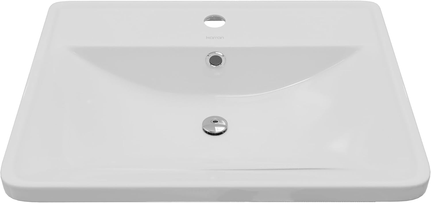 Karran VC-201-WH Valera 21' Top Mount Vitreous China Bathroom Sink in White with Overflow Drain
