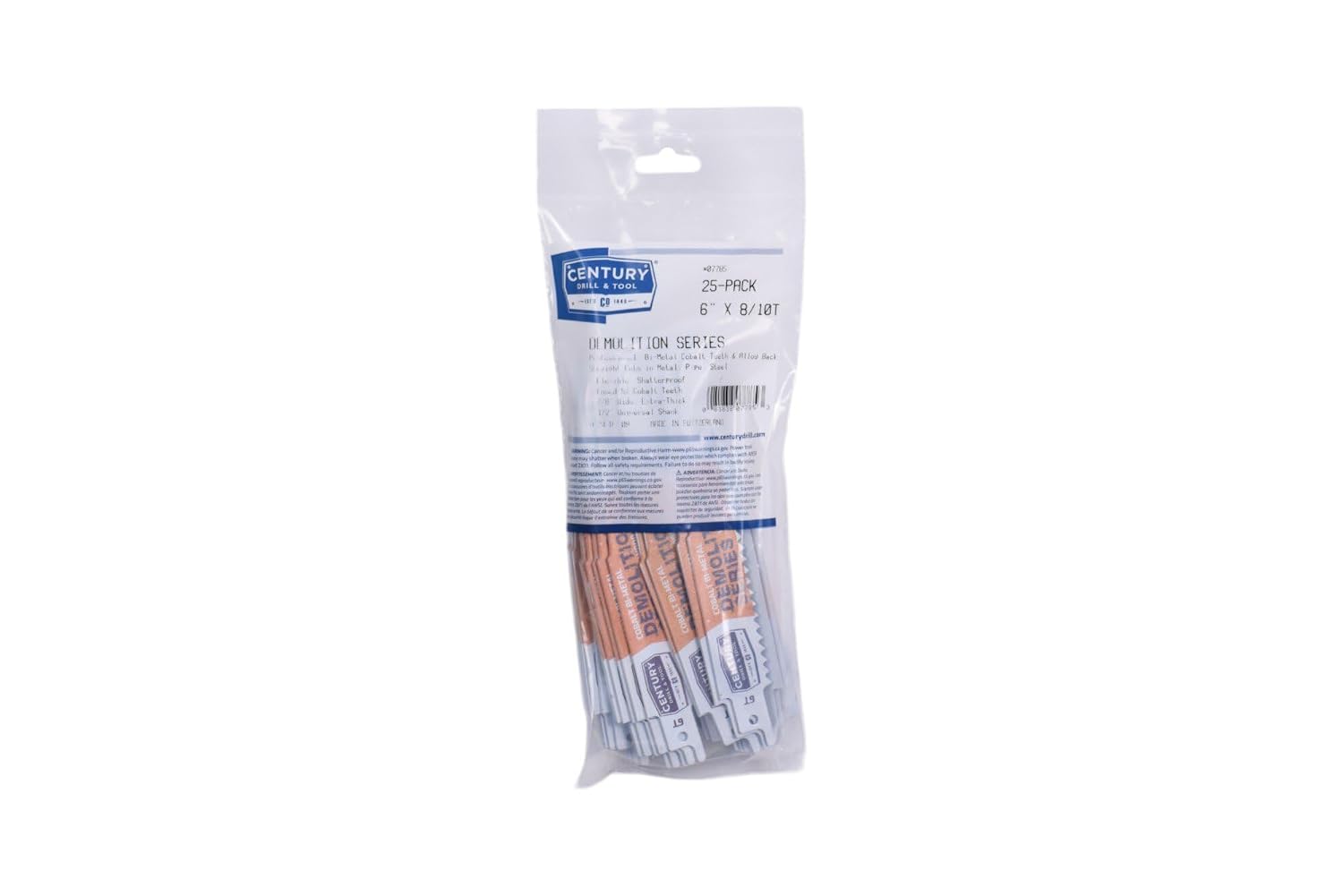 Century Drill & Tool 07785 6' Demolition Series Bi-Metal Reciprocating Saw Blade, 8/10T, 25 Pack
