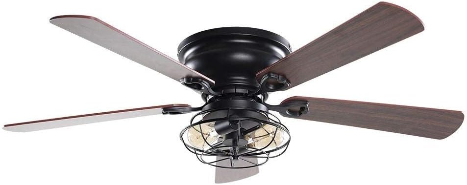Unknown1 48' Low Profile Metal 5-Blade Ceiling Fan with Remote Black Rustic Wood Blades Included