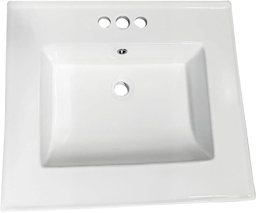 Kingston Brass LBT25227W34 Continental Vanity Sink Top, White 25.19 x 22.06 x 6, 1 count