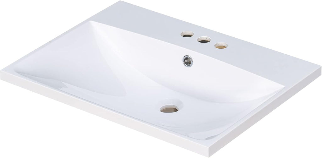 24'x18' Bathroom Vanity Sink Top Only, Center-Located Undermount/Drop-in Countertop, Fit for 4' Cenerset Faucet (Not Included), White