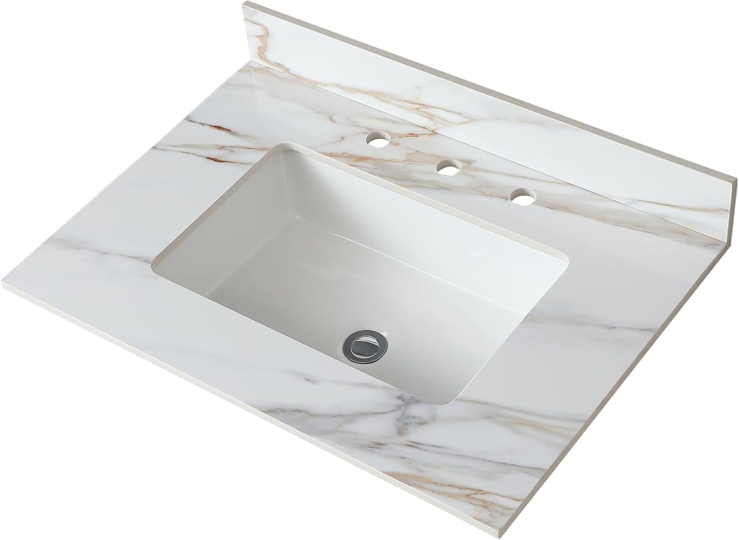 Montary 31'x 22' Bathroom Vanity Sink Top with Rectangular Undermount Ceramic Sink & Backsplash, 3 Pre-Drilled Holes Vanity Top with Safety Overflow Hole
