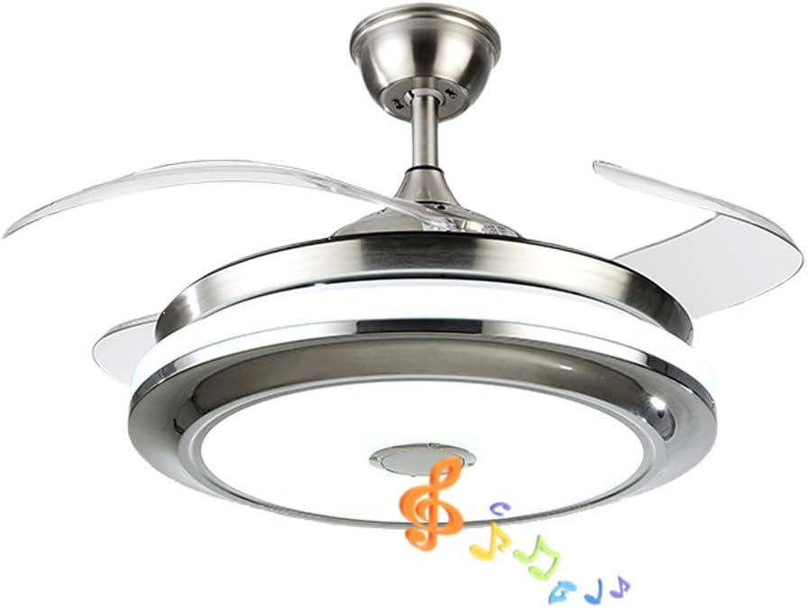 Fandian 36'' Modern Ceiling Fans with Light Smart Bluetooth Music Player Chandelier 3 Colors 3 Speeds Invisible Blades with Remote Control, Silent Motor with LED Kits Included (36inch-1)