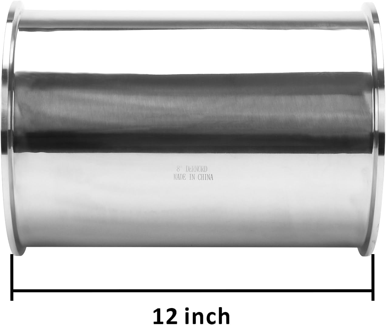 DERNORD Sanitary Spool Tube with Clamp Ends,Stainless Steel 304 Seamless Round Tubing with 8 inch Tri Clamp Ferrule Flange (Tube Length: 12 Inch / 305MM)