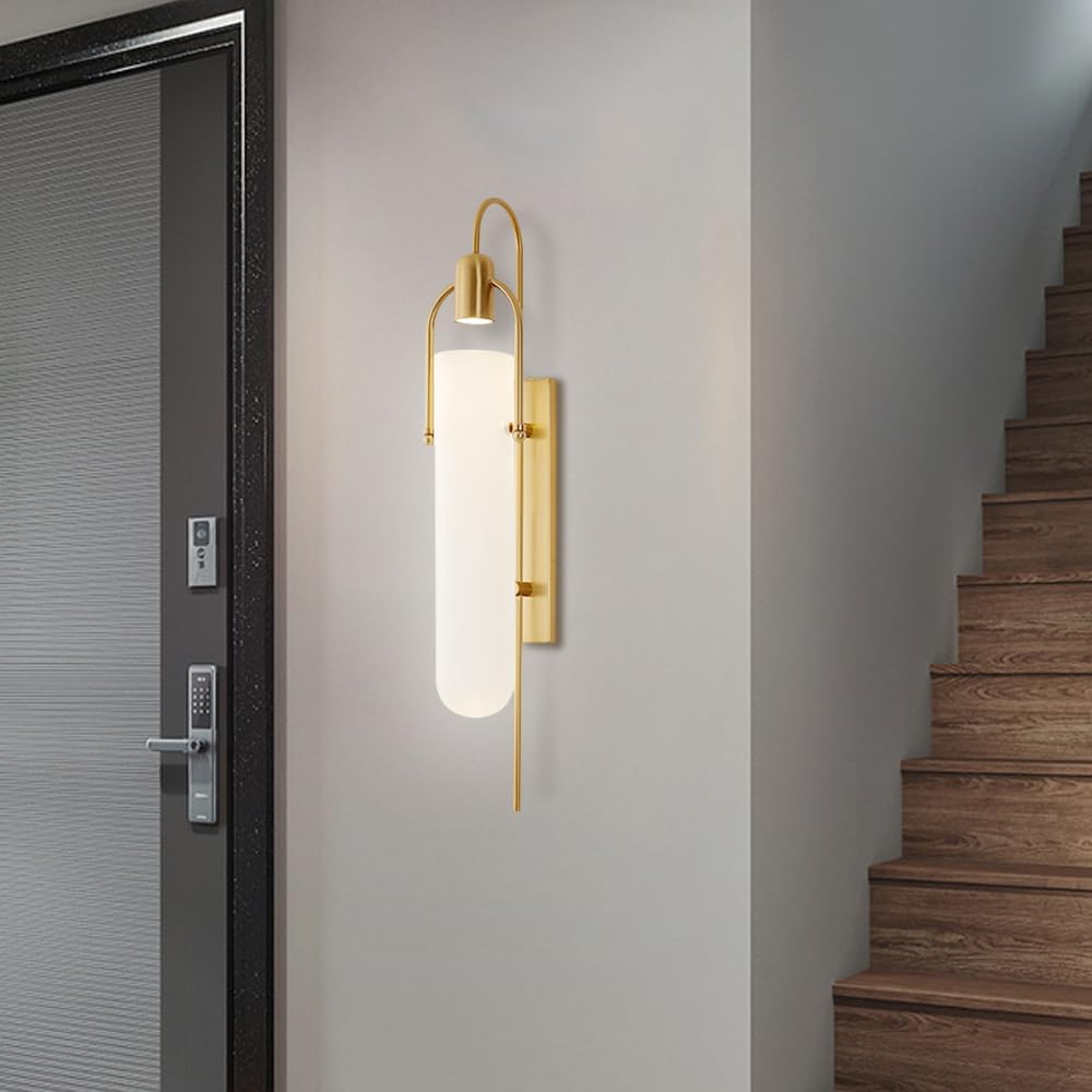 Wall Lights for Bedroom LED Wall Lamp, Cylinder Wall Sconce LED with Dome White Frosted Glass Shade, Bathroom Vanity Light, for Bedroom, Living Room, Stairs, Hallway, G