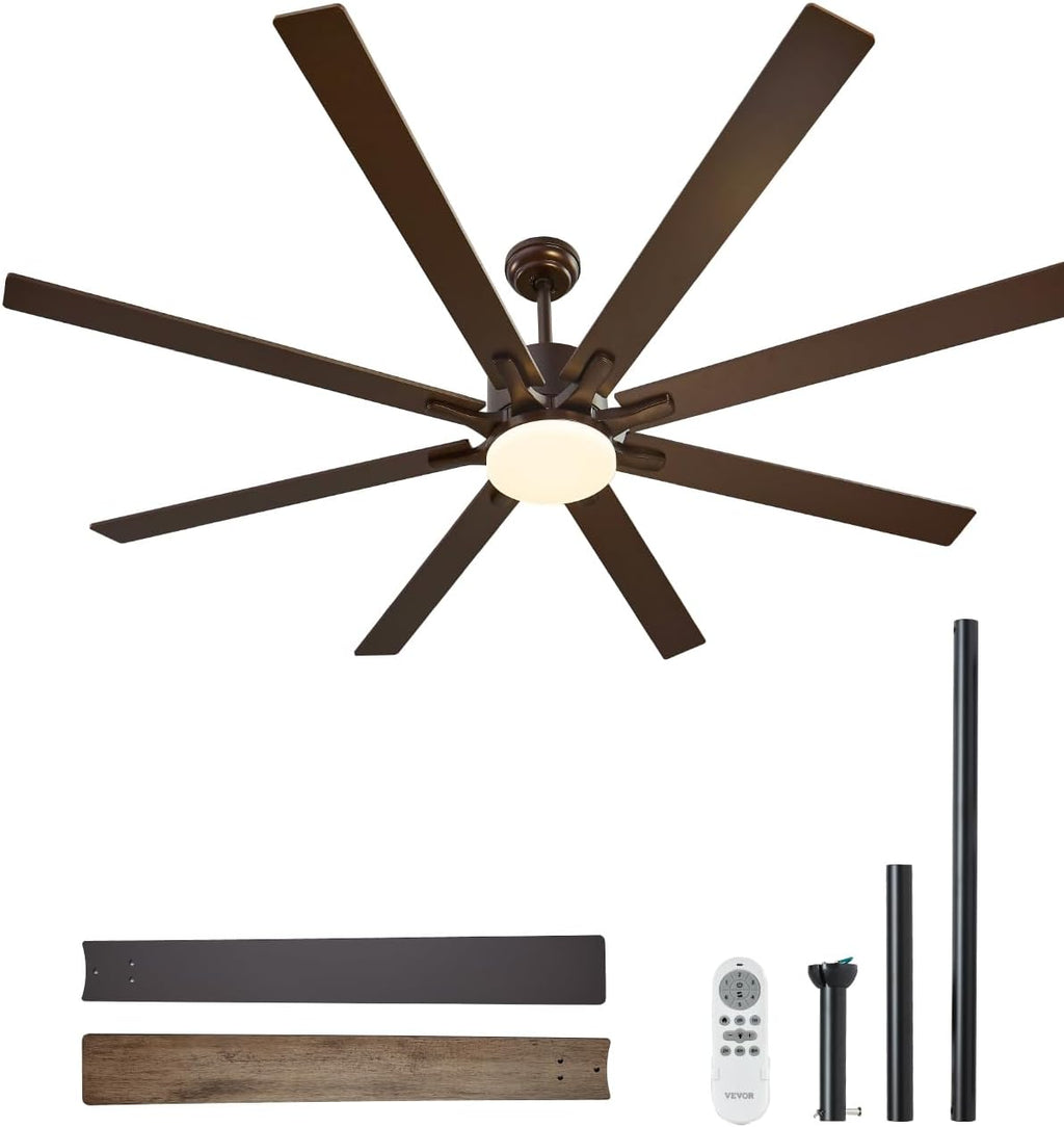 VEVOR 72 In Ceiling Fan with Light, 6-Speed Remote Control, Dimmable 3-Color Temperature, Reversible DC Motor, Modern Low Profile Flush Mount Fan for Bedroom, Living Room, Indoor/Outdoor Use, Coffee