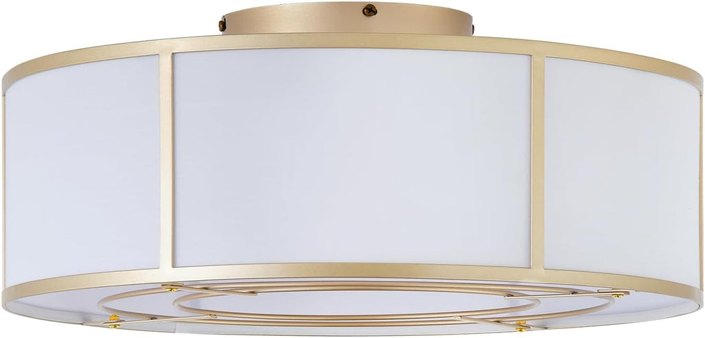 Low Profile Ceiling Fans with Lights, 20' Flush Mount Ceiling Fan with Light, Gold and White Boho Bladeless with 6 Speeds Remote Control for Bedroom, Nursery, Living Room