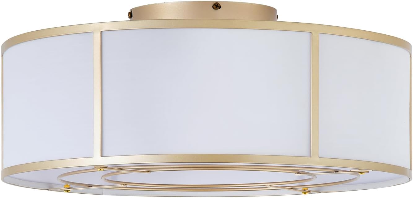 Low Profile Ceiling Fans with Lights, 20' Flush Mount Ceiling Fan with Light, Gold and White Boho Bladeless with 6 Speeds Remote Control for Bedroom, Nursery, Living Room