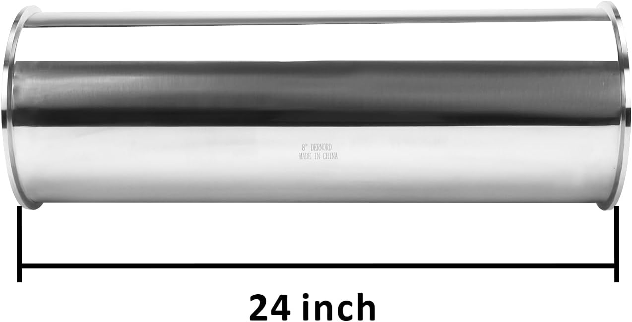 DERNORD Sanitary Spool Tube with Clamp Ends,Stainless Steel 304 Seamless Round Tubing with 8 inch Tri Clamp Ferrule Flange (Tube Length: 24 Inch / 610MM)