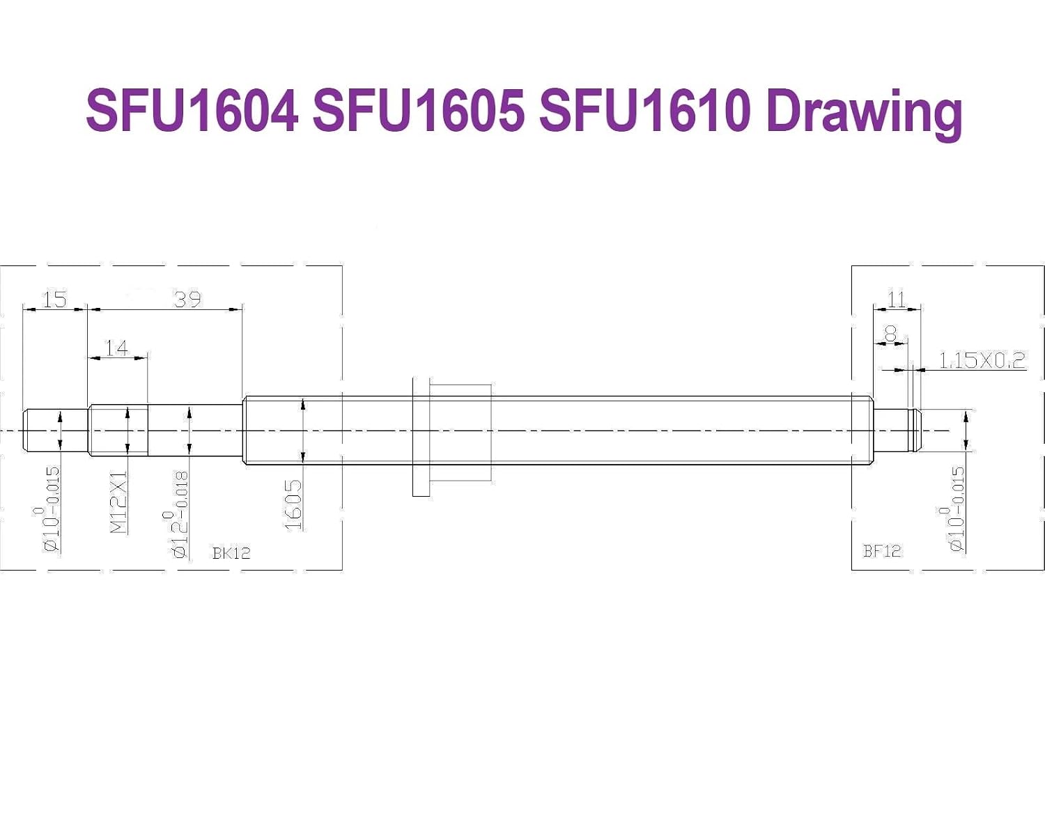 Ballscrew SFU1604 SFU1605 SFU1610 550-950mm C7 Roller Screw with Single Ball Nut Dia 16mm Pitch 4mm 5mm 10mm for CNC Parts 1Pcs(SFU1610 with nut,700mm)