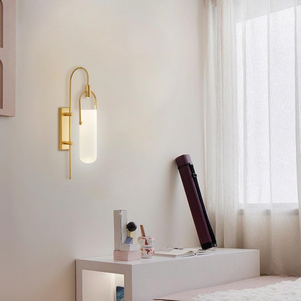 Wall Lights for Bedroom LED Wall Lamp, Cylinder Wall Sconce LED with Dome White Frosted Glass Shade, Bathroom Vanity Light, for Bedroom, Living Room, Stairs, Hallway