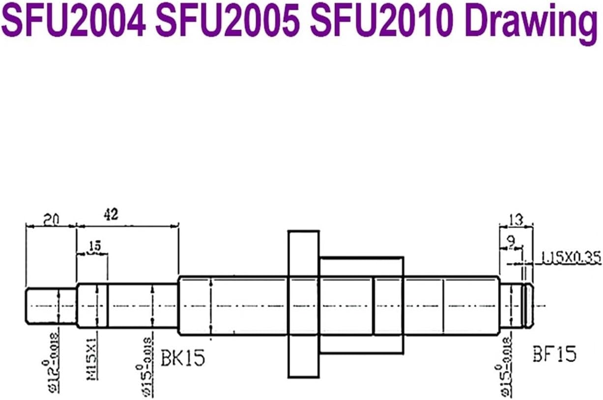 Dia 20mm Ballscrew SFU2010 500-1000mm C7 with Single Ball Nut Pitch 10mm(500mm)