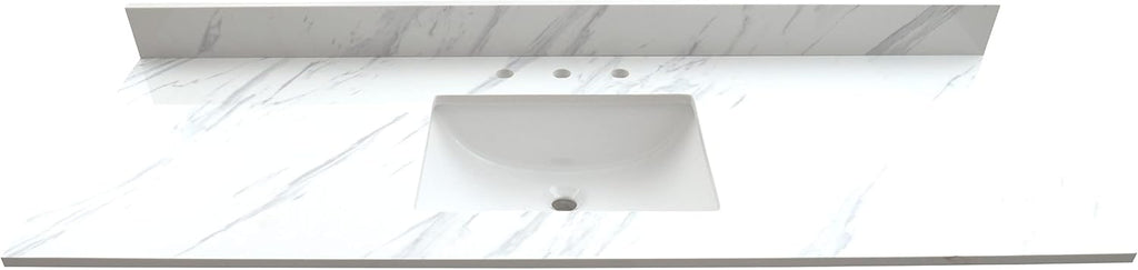 MSI Calacatta Lumas Vanity Top with Under Mount Rectangle Single Bowl Ceramic Sink, Engineered Marble Stone, 4' CC Faucet Holes, 61'X22'