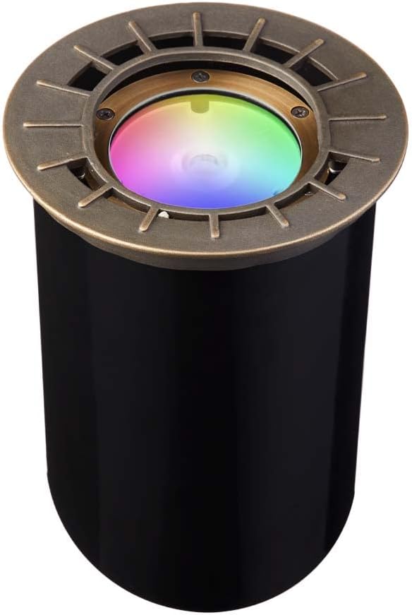 VOLT 12V Waterproof IP68 Color Changing RGBW LED Brass Well Light (Bronze) with Remote Control for Low Voltage Landscape Lighting of Outdoor Walkway, Garden, Shrubs, Columns or Trees