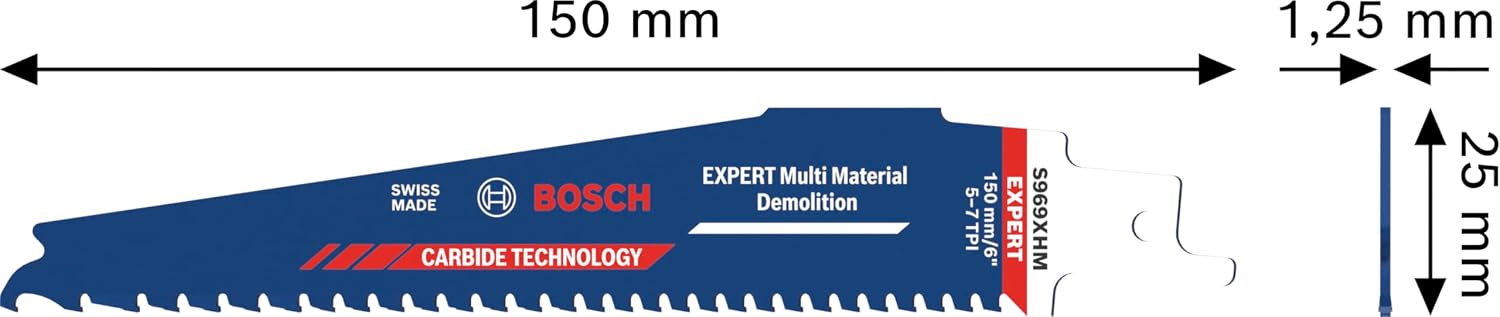 Bosch 10x Expert Multi Material Demolition S969XHM Blade (for Wood with Metal, Construction Wood with Mortar and Nails, Length 150 mm, Professional Accessory Reciprocating Saw)