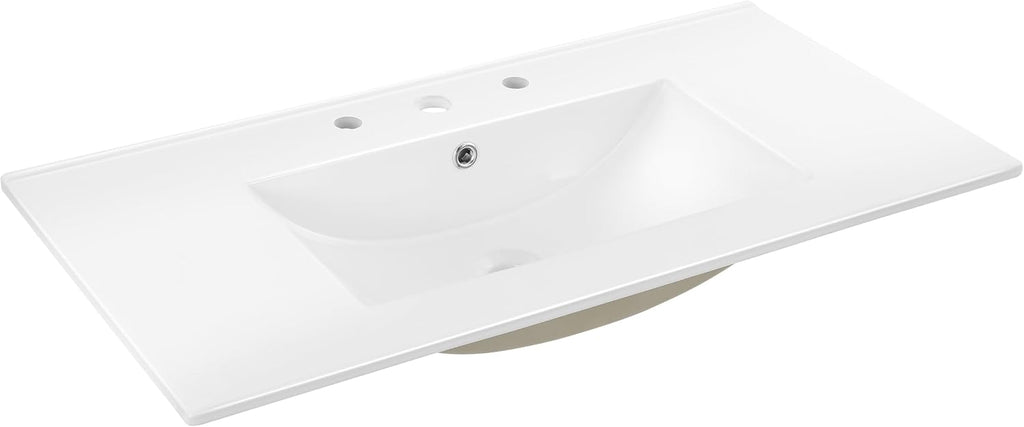 JONATHAN Y Ancillary 36 in. W x 18.25 in. D Ceramic Vanity Sink Top with 3-Hole Rectangular Single Sink Basin, White SNK1003A