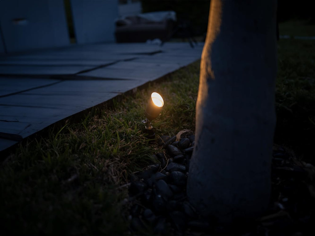 12V Brass Outdoor Spotlight 4-Pack Kit (Bronze) with 5W 2700K Warm White MR16 LED Bulbs for Low Voltage Landscape Lighting of Yard, Lawn, Garden, Patio, Trees & House