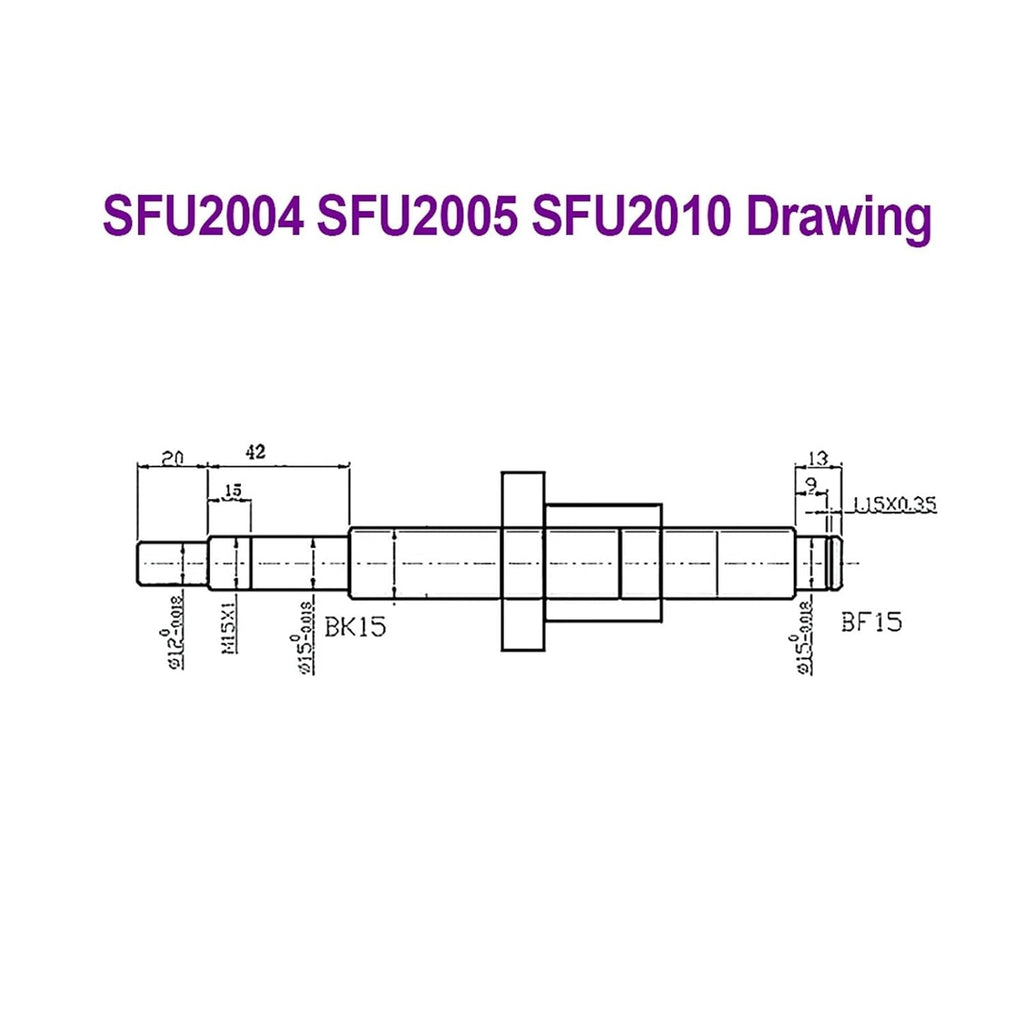 Ballscrew SFU2004 SFU2005 SFU2010 1000-2000mm C7 Roller Screw with Single Ball Nut Dia 20mm Pitch 4mm 5mm 10mm for CNC Parts(SFU2004 with nut,1550mm)