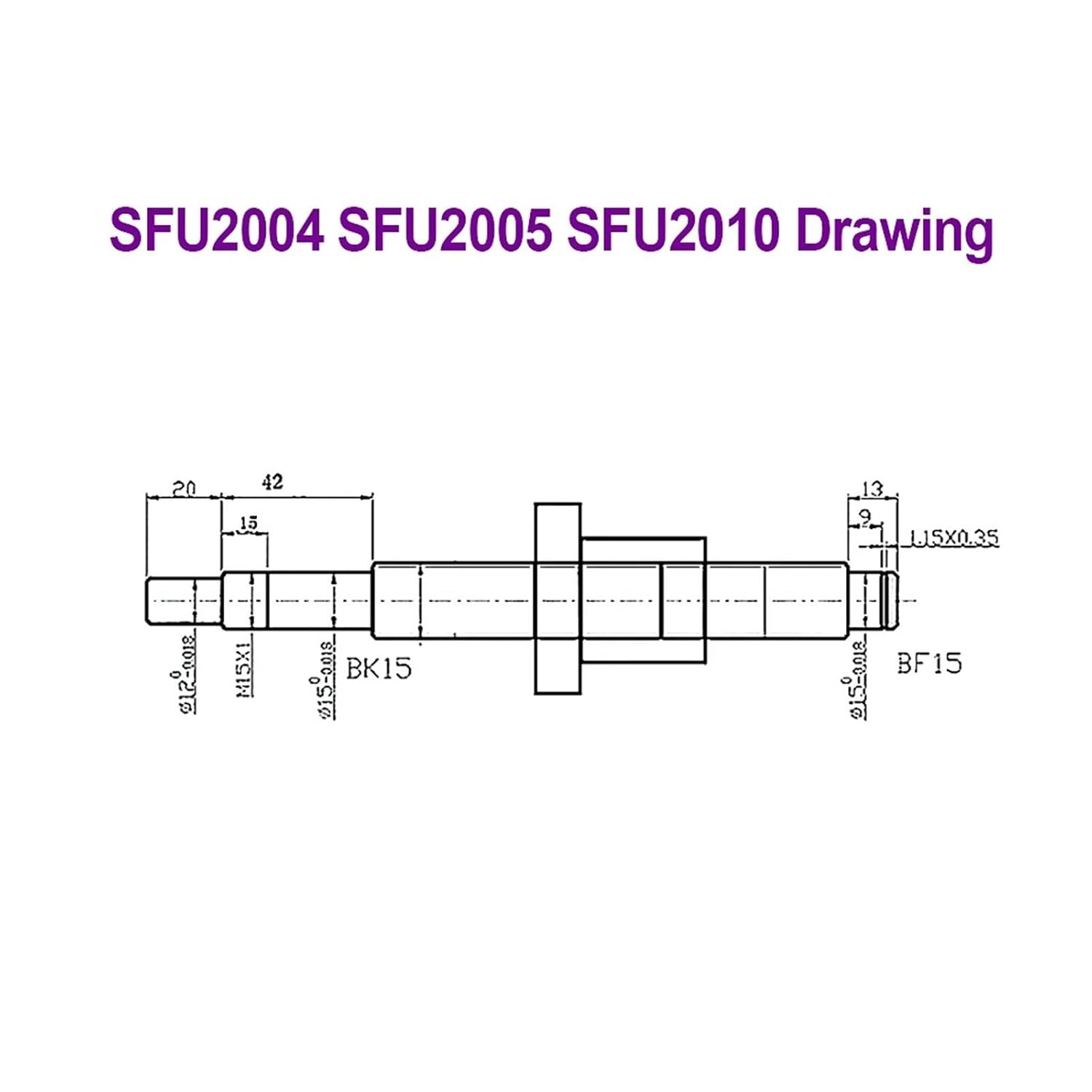 Ballscrew SFU2004 SFU2005 SFU2010 1000-2000mm C7 Roller Screw with Single Ball Nut Dia 20mm Pitch 4mm 5mm 10mm for CNC Parts(SFU2004 with nut,1550mm)