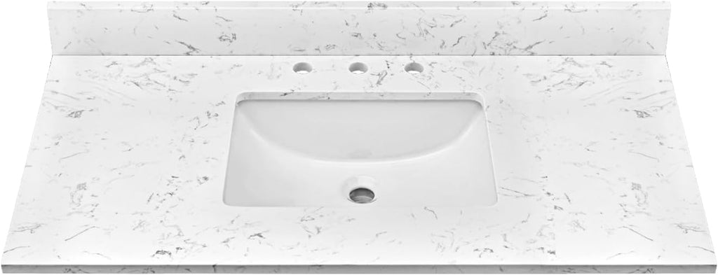 42'x22' Engineered Stone Bathroom Vanity Top with Rectangular Undermount Ceramic Middle Sink, 8 Inch Faucet Hole Spread with Backsplash Bathroom Vanity Sink Top (Cabinet Not Included)