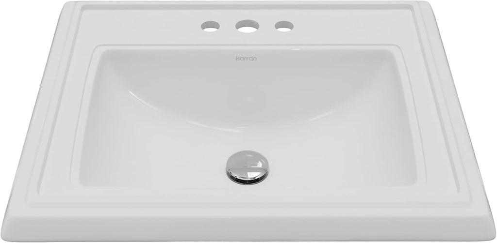 Karran Valera Top-Mount Bathroom Sink – Deep Rectangular Vitreous China Drop-In Vanity Basin in White with Overflow – VC-208-WH