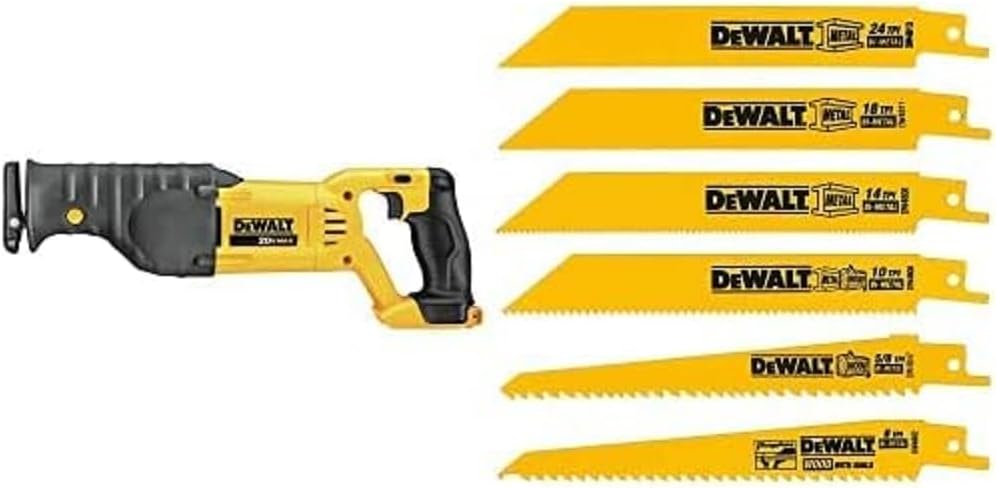 DEWALT DCS380B 20-Volt MAX Li-Ion Reciprocating Saw (Tool Only) with DW4856 Metal/Woodcutting Reciprocating Saw Blade Set, 6-Piece