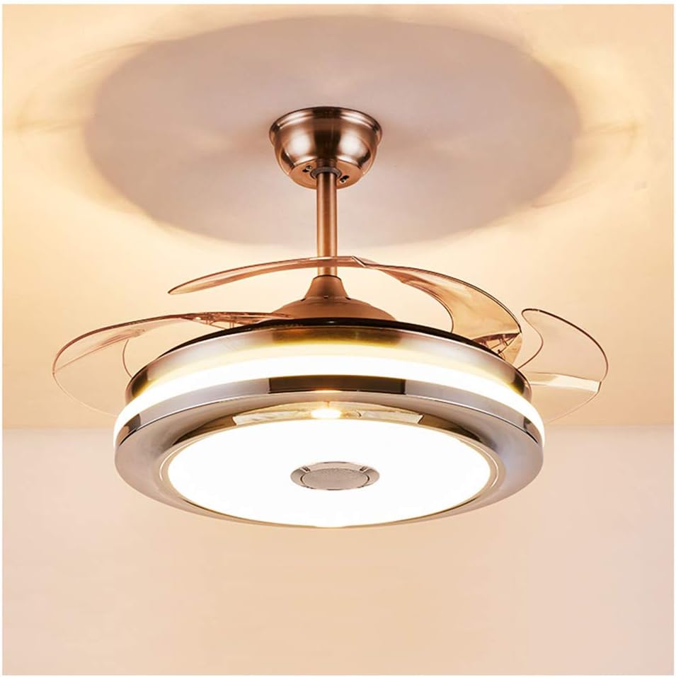 Fandian 36'' Modern Ceiling Fans with Light Smart Bluetooth Music Player Chandelier 3 Colors 3 Speeds Invisible Blades with Remote Control, Silent Motor with LED Kits Included (36inch-1)