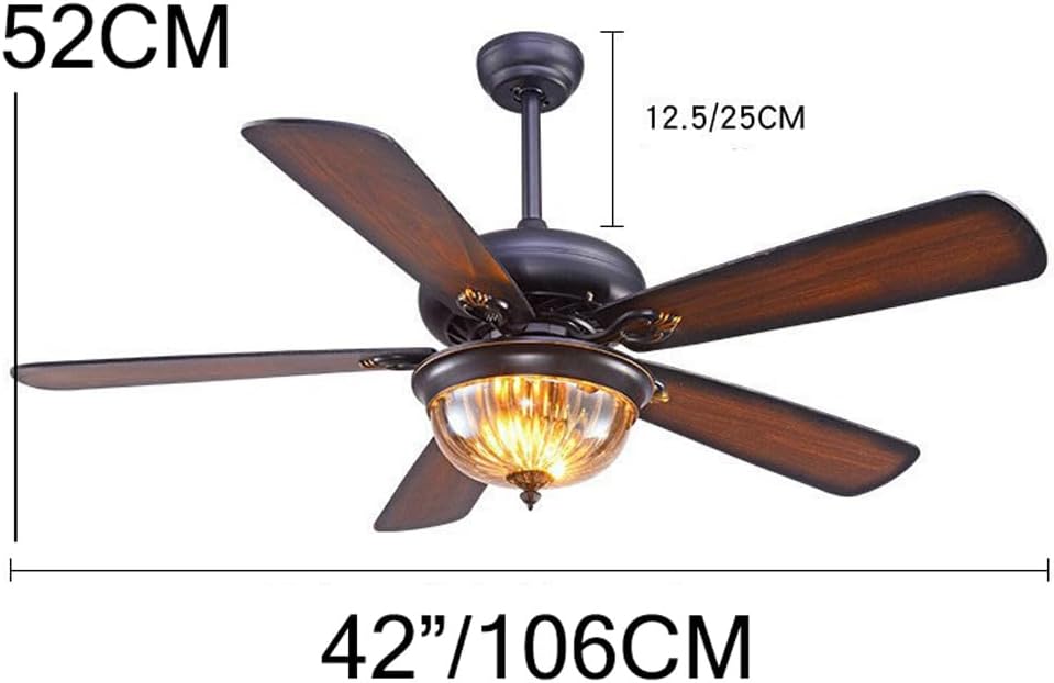 52 INCH Mid Century Modern Fandelier Ceiling Fan with Light Reversible Wood Blades Rustic Farmhouse Fan Chandelier Amber Glass Fan Light for Living Room Bedroom Dining Room Indoor