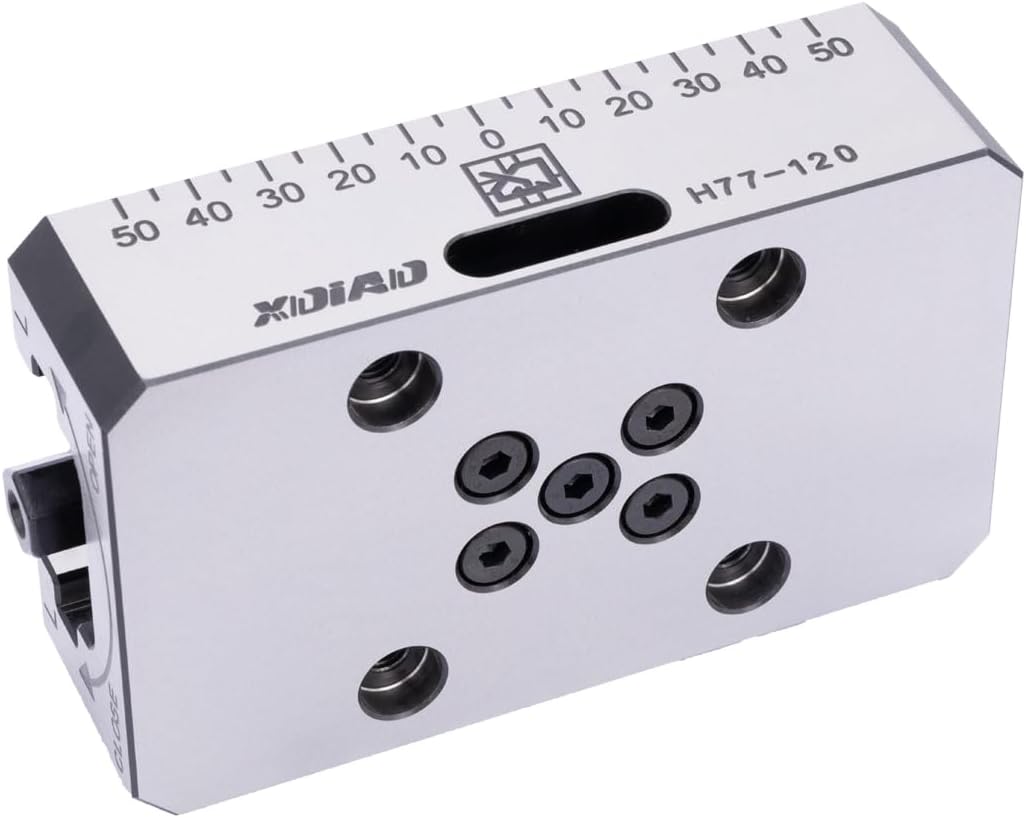 Xindian PAF 5.1 Inch (H77-L38-L) CNC self centering vise, with a stroke of 1.5 Inch, widened jaws, and the ability to add irregular jaws for clamping.
