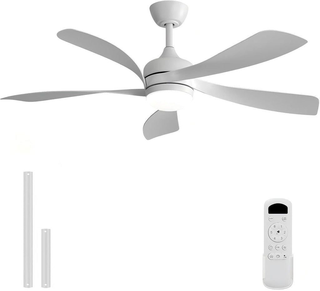 Sofucor 52 Inch Ceiling Fan with Light, Modern Ceiling Fan with Dimmable Memory LED - Quiet DC Motor, 6 Speeds 5000CFM, Timer, Reversible, for Living Room Bedroom, ETL, 5 Plastic+ABS Blades, White