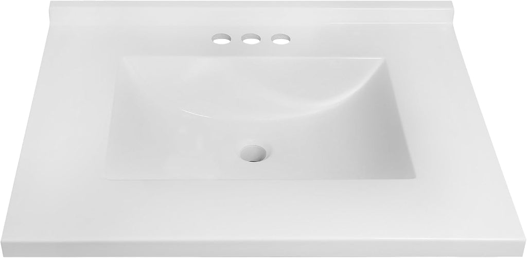 Design House 31-Inch Camilla Cultured Marble Vanity Top Single Bowl Sink 4-Inch Centerset with Integrated Backsplash, Solid White