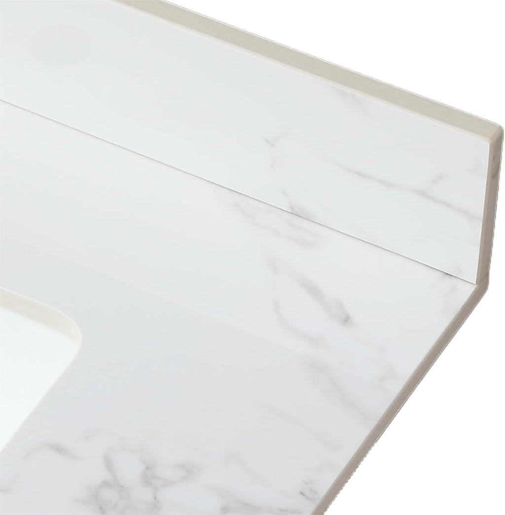 31x22 Marble Bathroom Vanity Top with Sink, Vanity Top with Sink with Pre-drilled Holes and 4' Backsplash, Perfect for Home & Rental Properties