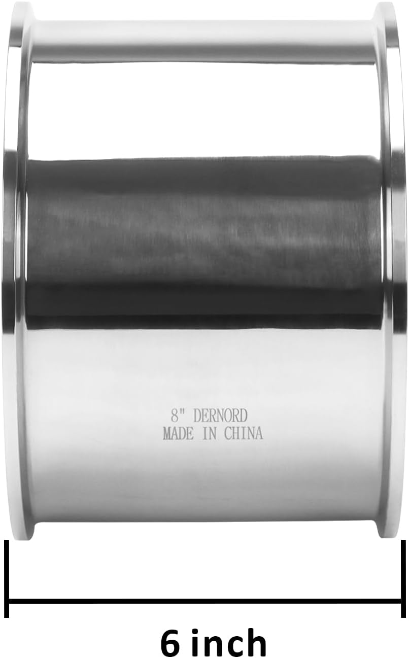 DERNORD Sanitary Spool Tube with Clamp Ends,Stainless Steel 304 Seamless Round Tubing with 8 inch Tri Clamp Ferrule Flange (Tube Length: 6 Inch / 152MM)