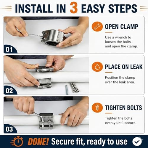 Pipe Repair Clamp,6 inch(158mm-161mm) Stainless Steel Leak Sealer, Heavy Duty Pipe Leak Repair Kit for Metal & PVC Pipes, for Burst & Crack Water Pipe Emergency Maintenance