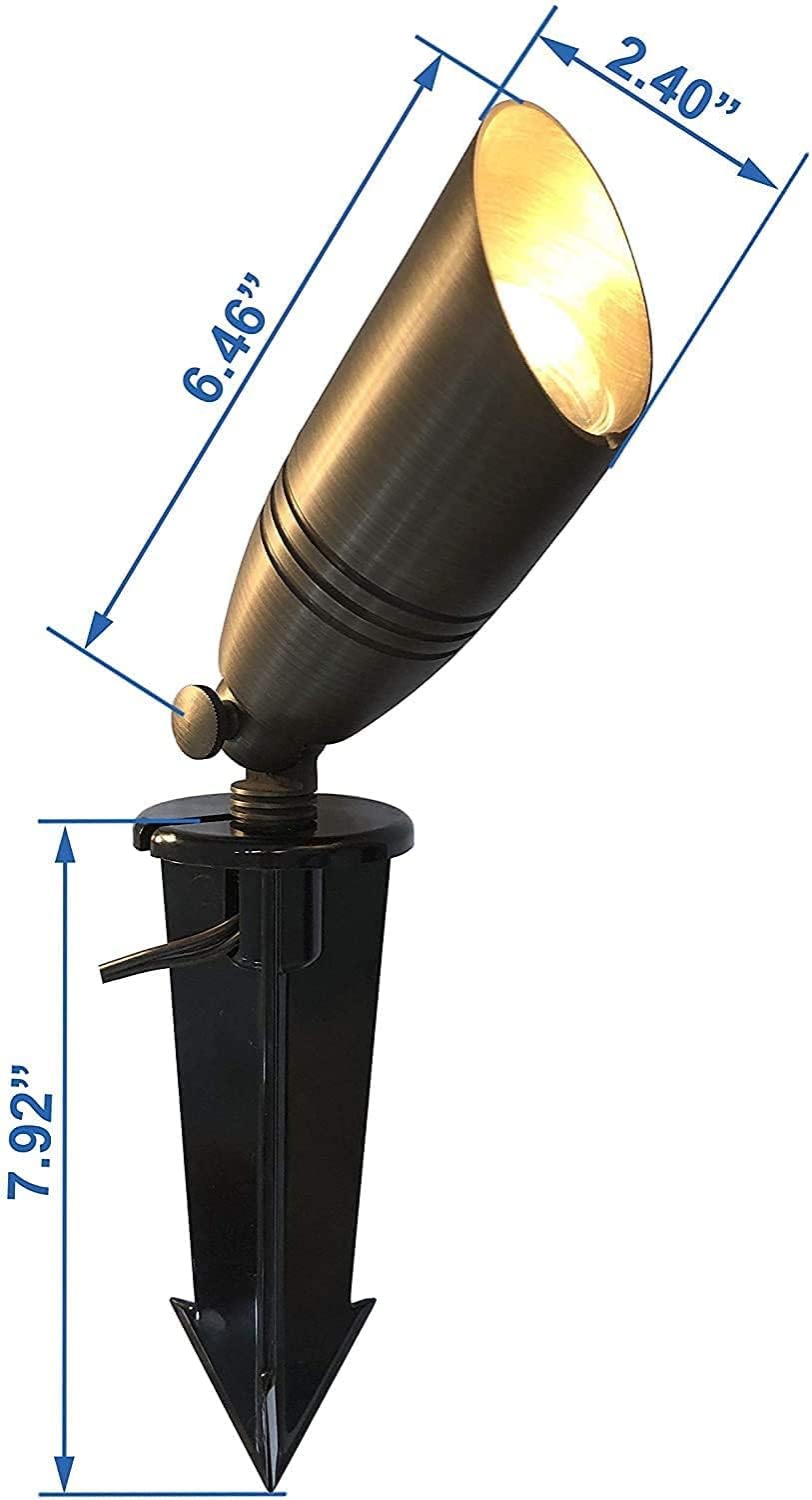 H&A Solid Brass Landscape Spotlight Outdoor Led Landscape Lights 12V Low Voltage with Ground Spike for Outdoor (6 Packs)